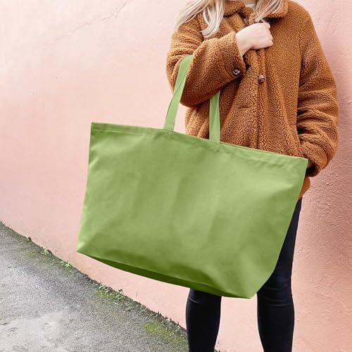 Large Canvas Tote Bag-Extra Big Shopping Beach Totes Bags Reusable Largest Grocery Plain Solid Bag 28"x8"x16" - color: Light Green