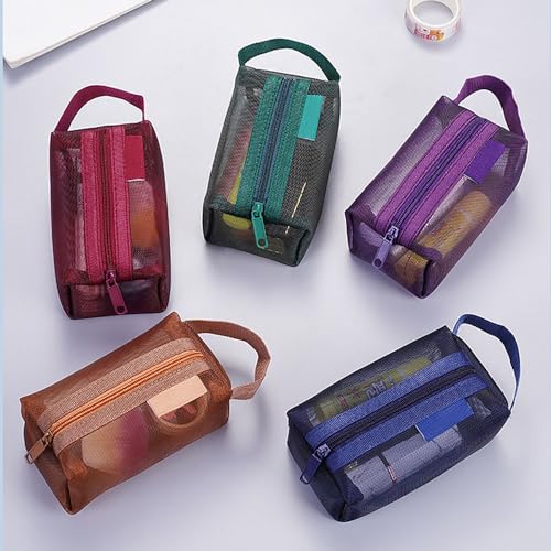 3pcs Portable Square Mesh Storage Bag,Zippered Cosmetic Bag,Small Square Mesh Coin Purse Travel Storage Carry Pouch (Green, Purple, Dark Blue) - color: Green+Purple+Dark Blue