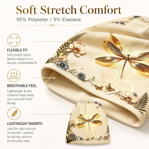 Tenna Teki Women Slouchy Beanie Chemo Hat Cancer Caps for Patient | Autumn Spring Lightweight Comfortable Breathable Beanie for Men - color: Gold
