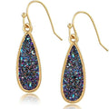 Teardrop Dangle Earrings for Women with Simulated Druzy Stones, in Gold or Rose Gold Tone - color: Gold - Black Created Opal