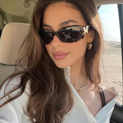 TJUTR Polarized Sunglasses for Women with Wrap Around Butterfly Design, Trendy Jackie-O Style for UV400 Protection - color: A74 Brown Floral Frame Grey Lenses