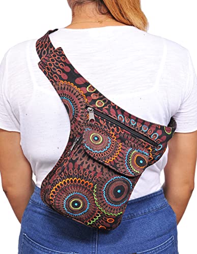 The Collection Royal Handmade Festival Waistpack Boho Hippie Waist Bag Hip Bum Running Belt Fanny Pack Travel Utility Belt (Blk+Brwn) - color: Blk+Brwn