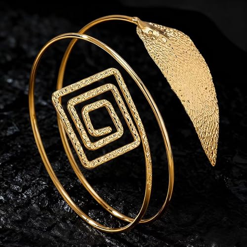 Upper Arm Cuff for Women, Simple Sexy Harness Armlet Bracelet with Crystal Adjustable Upper Arm Chain Bangle Arm Band for Women - color: Gold Leaf