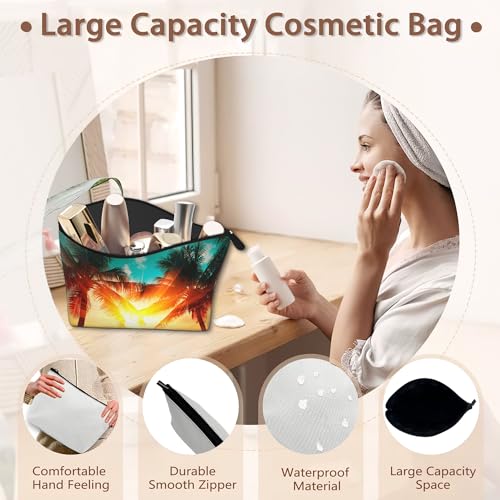 Tropical Palm Tree Makeup Bag Travel Cosmetic Bag for Women,Beach Sunset Small Make up Pouch Travel Bags for Toiletries Aesthetic Accessories Waterproof Gifts - color: Tropical Palm Tree