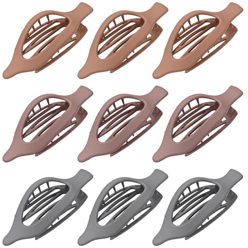 9 Pack Flat Hair Clips for Women, Matte Claw Clips for Thick & Thin Hair, Suitable for Driving（Taupe,Gray,Brown) - color: Taupe/Gray/Brown-Regular