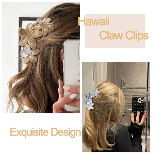 4Pcs Cute Hawaiian Flower Claw Hair Clips for Women Purple Blue Large Claw Clips for Thick Thin Hair Strong Hold Beach Hair Accessories for Women and Girls - color: 16-Colorful