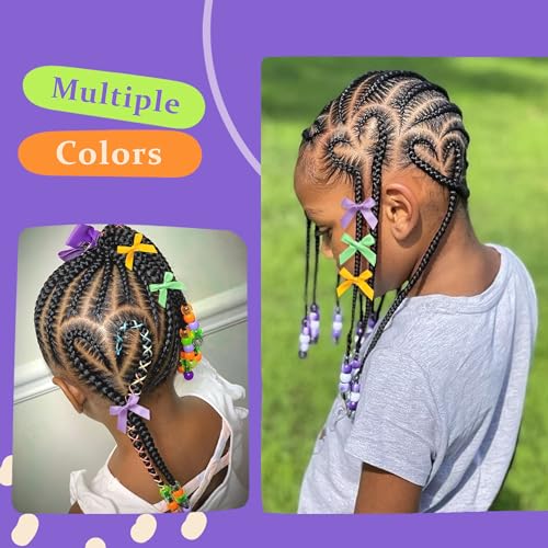 45PCS Mardi Gras Hair Beads for Braids Green Purple Small Hair Bow Clips Cute Loc Hair Accessories Silicone Beads and Bows for Girls Kids - color: Green