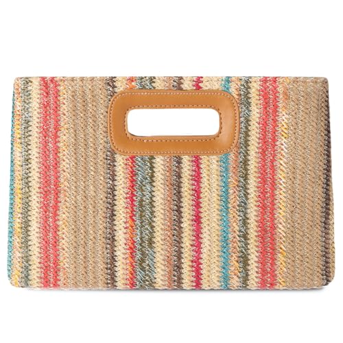 Beach Clutch Bag Straw Summer Clutch Purses for Women Handmade Woven Purse Detachable Gold Chain, Crossbody - color: Mix
