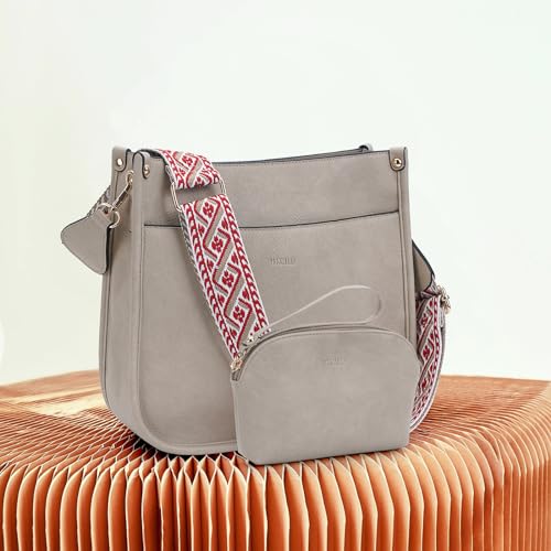 HKCLUF Crossbody Bag Purse for Women 2PCS/Set Leather Hobo Handbag Wallet Set With 2Adjustable Guitar Strap Shoulder Bag | Purse - color: A23-dark Beige