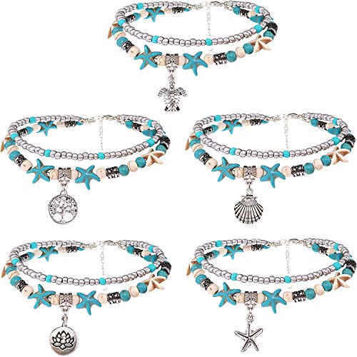 Suyi 5pcs Ankle Bracelets for Women Layered Beach Adjustable Anklets Boho Chain Anklet Foot Jewelry - color: 5pcs