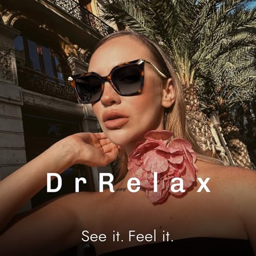 DrRelax Big Square Sunglasses Womens Retro Polarized Sun Glasses with Metal UV 400 Protection - color: Tortoise/ Gradient Grey