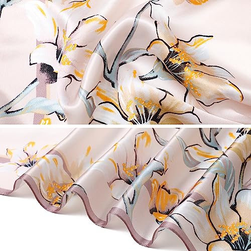 STARWHISPER 100% Pure Mulberry Silk Square Scarf-27''x27 Lightweight Hair Scarves Headscarf Night Sleeping with Gift Packed - color: Oriental Bloom