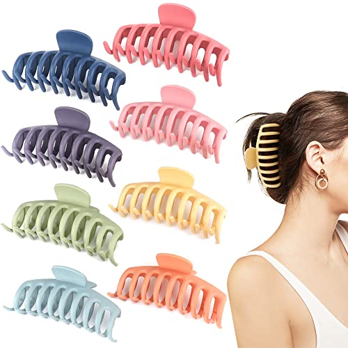 4.3 Inch Large Hair Claw Clips for Thin Thick Curly Hair Big Matte Hairclips Banana Strong Hold Jaw Clip Fashion Hair Accessories for Women and Girls (Nonslip, 8PCS) - color: A-Colorful Claw