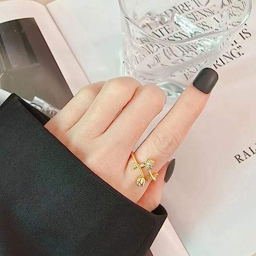 Adjustable Women's Cubic Zirconia Leaf Shaped Ring, 18K Gold-Plated Exquisite Stackable Women's Ring, A Great Gift for Her - color: J