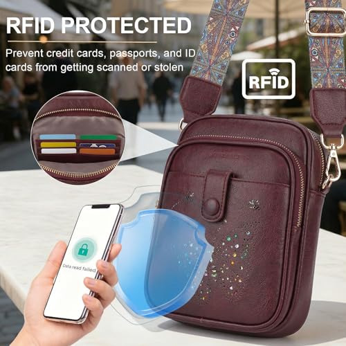 KITEVIUN Crossbody Bags for Women Leather Crossbody Purse Small Shoulder Phone Purse with Adjustable Strap & RFID Card Slots - color: 09-red