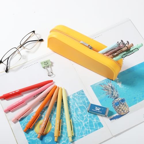 Mr. Pen- Silicone Pencil Case, Aesthetic Pencil Bag for Women, Makeup Pouch | Multifunctional Pouch for Stationery, Cosmetics and Electrical Goods Storage - color: Golden Honey