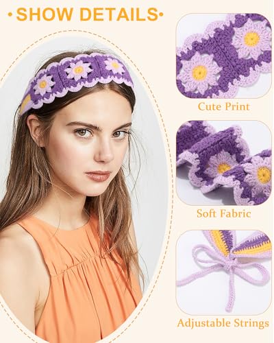 HAIMEIKANG Hippie Hair Bandanas Headbands for Women Boho Headband Knit Hair Bands Floral Head Wrap for Girls(red+green+purple) - color: red+green+purple