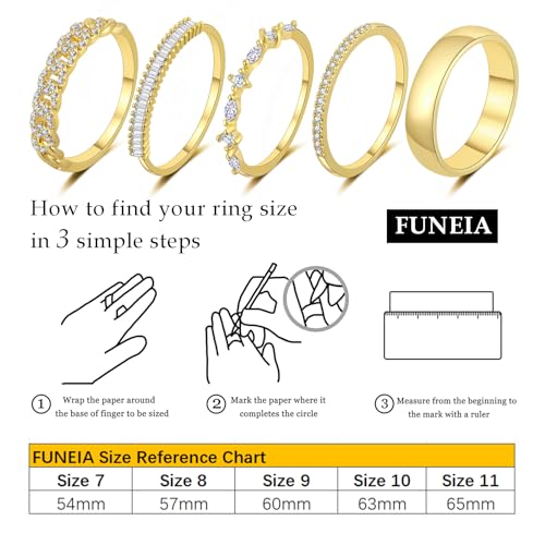 FUNEIA Stackable Gold Rings for Women Non Tarnish Trendy Dainty 14K Gold Plated Stacking Cubic Zirconia Thumb Ring Set Pack Statement Chunky Band Rings Promise Engagement Rings Size 7 8 9 10 11 - color: A-5Pcs Ring Set