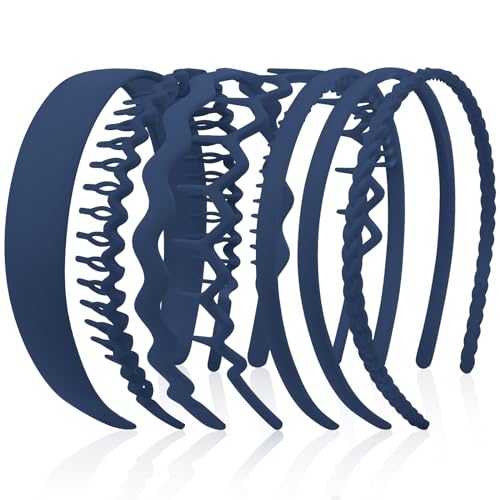 VELSCRUN 7 Pcs Different Headbands for Women Navy Blue Hair Bands for Women's Wavy Curly Hair Non Slip Plastic Head Bands with Teeth Comb Headband Face Wash Hair Accessories Gifts for Women Gilrs - color: Navy Blue