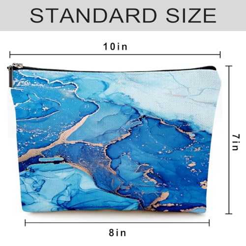 Small Makeup Bag for Purse Cute Canvas Waterproof Cosmetic Bags for Women Zipper Travel Toiletry Pouch-Blue Marble Makeup Bags - color: Blue Marble Makeup Bags