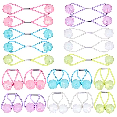 20pc Ponytailers Ponytail Balls Hair Elastics,16mm Diamond-Value Pack | Gem-Shaped Pastel Multicolored Twin Hair Beads Bauble Hair Ties Ponytail Holders, Toddler Kids Hair Ties - color: Pastel