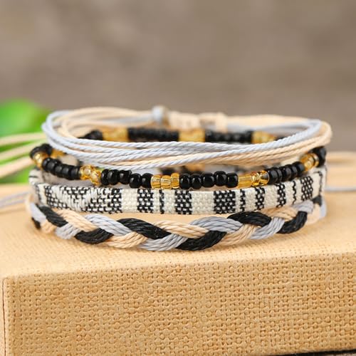 Beach Summer Ankle Bracelet for Women Handmade Braided Adjustable String Anklets Waterproof Surfer Bracelet - color: Gray