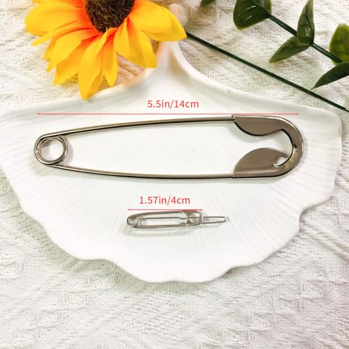 Metal Safety Pin Shape Hair Clips, Silver, Goth Barrettes for Women, French Hair Accessories, 6 Pack