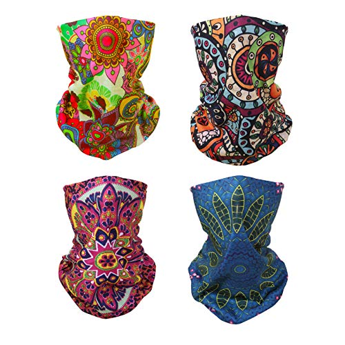 4 Headband Bandana Balaclava Half Face Mask Shield Head Hair Scarf Neck Gaiter Hat Multipurpose For WoMen Men Breathable Reusable Washable Bohemian Red Blue Yellow - color: 4x Bohemia Flower Face Mask