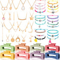49 Pcs Boho Jewelry Set for Women, Surfer Wave Friendship Bracelets Layered Necklace Hair Clip, Summer Beach Gift - style: Sweet