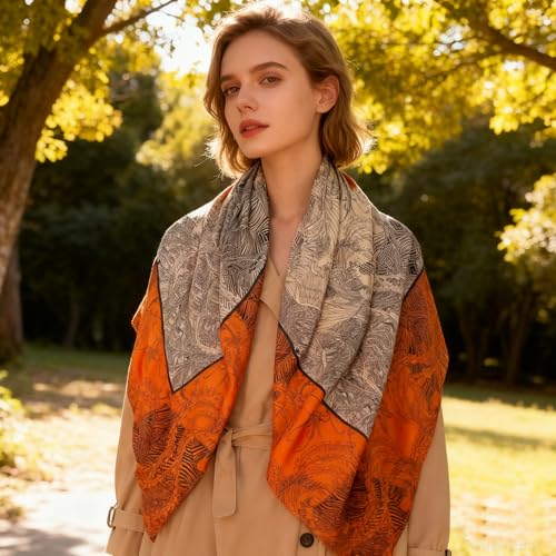 K-Elewon Large Square Scarf 43" Silk Scarf Fashion Scarves Silk Feeling Hair Wrapping Scarfs Night Sleeping Headscarf - color: Vb15
