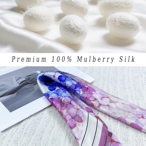 Women's Small 21 inch 100% Silk Scarf Bandana for Head Neck Hair | 100% Mulberry Silk Lightweight Designs Gift-Ready Packaging For Hair Fashion 21"x21" Printed - color: 202blue Pink