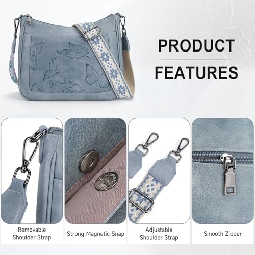 KITEVIUN Crossbody Bags for Women Trendy, Vegan Leather Medium Butterfly Hobo Purse, Women's Shoulder Handbags - color: 03-blue