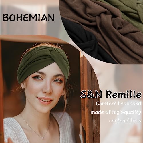 S&N Remille Wide Headbands for Women, Large Hairband, Elastic Non-Slip Headband Twist Knotted Accessories, Yoga Workout Vintage Hair 3 Pack (Colour-7) - color: Colour-7