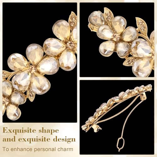Joez Wonderful Rhinestone Hair Clip Sparkly Crystal Barrettes French Wedding Prom Engagement Pageant First Communion Hair Decorative Accessories for Women Long Hair (Flower Champagne, 2 Pcs) - color: Flower Champagne