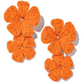 Boho Flower Earrings Statement Raffia Dangle Earrings Cute Floral Jewelry Trendy Summer Beach Vacation Outfits for Women - color: Orange