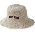 Women Straw Sun Hat Summer Beach Hats Foldable Floppy Cap Wide Brim Bucket Hat Solid Handmade Sun Protection Caps - color: Min-beige