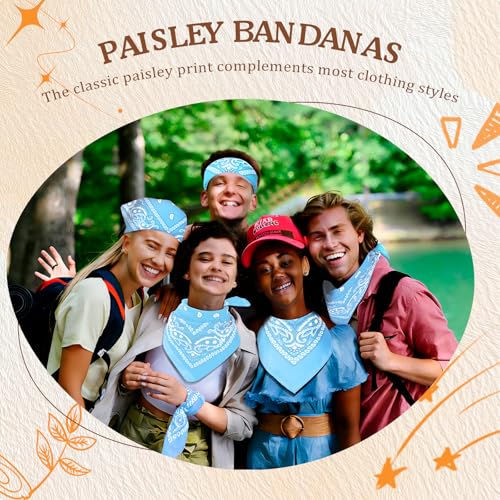 50 Pcs Bandanas Bulk Large Bandana Headband Paisley Cowboy Bandana Scarf Handkerchief for Women Men - color: Sky Blue