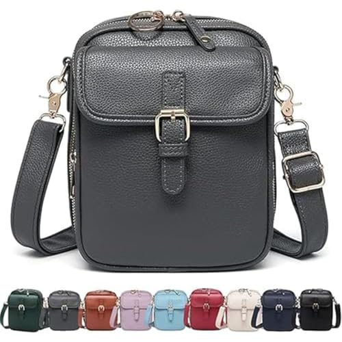 Leather Crossbody Bag for Women,Anti-Theft Messenger Bag with Large Capacity,Built-in Purse Card Slots Shoulder Sling Bag - color: Grey