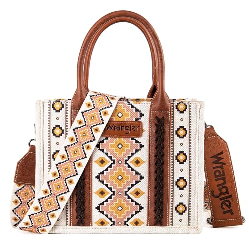 Wrangler Aztec Tote Bag for Women Boho Shoulder Purses and Handbags - color: A Angel White (Guitar Strap)