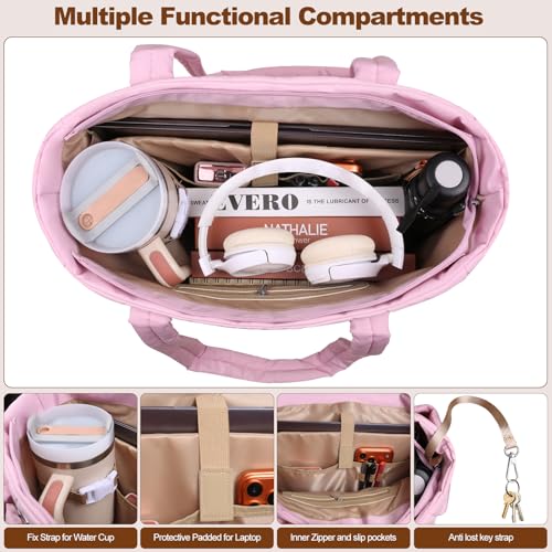 YFWE Puffer Tote Bag for women, Lightweight Tote Bag with Compartments for Work, Travel, School, Gym & Nurses - color: Pinkish-purple