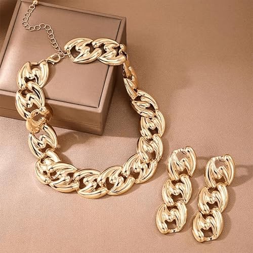 choice of all Chunky Gold Necklace Statement Necklace for Women Punk Chain Thick Gold Choker Jewelry Trendy Birthday Gifts - color: K:Gold Set