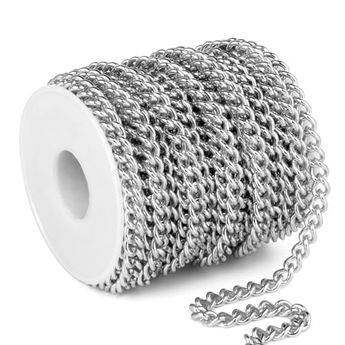 16.5 FT Stainless Steel Curb Chain Roll, 7mm 304 Stainless Steel Flat Twisted Links Curb Chains Bulk Spool for Jewelry Making Necklace DIY Craft - color: Stainless Steel, size: 7.0mm width