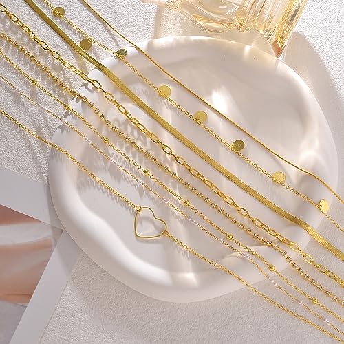 Tornito 8Pcs Waist Belly Chain CZ Heart Pearl Snake Bead Sequin Paperclip Belly Chain Summer Beach Sexy Body Chains Jewelry Accessories for Women Adjustable - style: A:8Pcs(Heart)