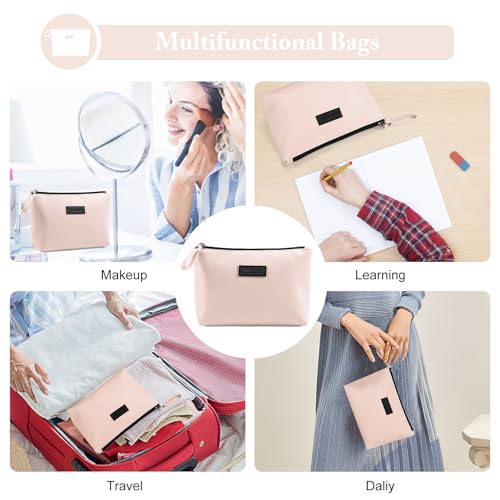 MAANGE Cosmetic Bags for Women Small Makeup Bag for Purse Pu Leather Makeup Pouch Travel Makeup Bag with Zipper Make Up Bag for Travelling - color: Light Pink