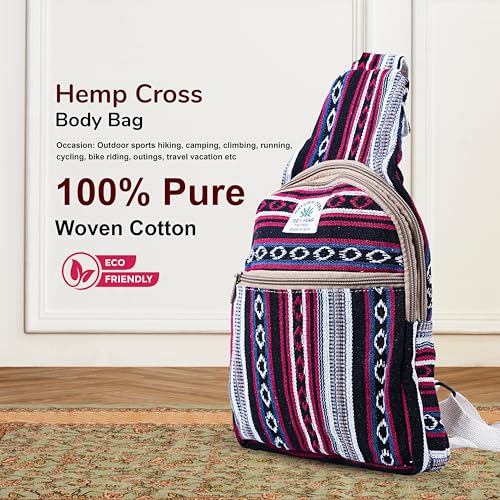 Marubhumi Hemp Small Backpack Cross Body Shoulder Himalayan Bag Adjustable Strap Men and Women Sling Bag Lightweight Daypack