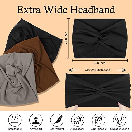 AKTVSHOW 7'' Wide Headbands for Women, Extra Large Turban Workout Headband Fashion Yoga Hair Bands Boho Twisted Thick Hair Accessories, 8Pack - color: Cool Dark