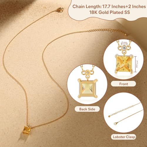 18K Gold-Plated Non Tarnish Birthstone Necklace for Women, 5A Princess Cut Cubic Zirconia Pendant, Birthday Anniversary Valentine's Gift, 18-20 Inches - color: 5-May-Emerald
