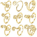 FIBO STEEL 9 Pcs Adjustable Toe Rings for Women Open African Toe Rings Summer Beach Foot Jewelry - color: Gold-tone