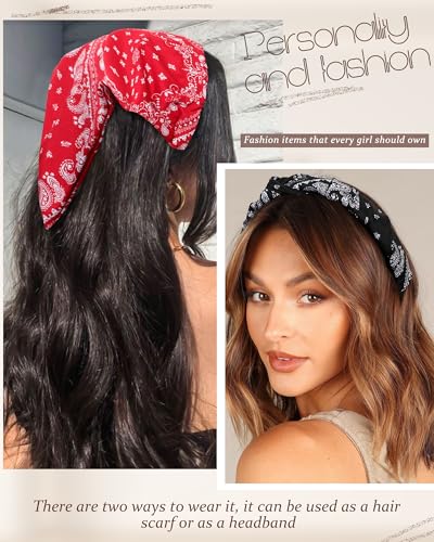 HAIMEIKANG Floral Hair Scarf Headbands for Women Boho Bandanas for Women Triangle Kerchief Solid Color Hair Bands Vintage Head Scarf (Black+Blue+Red) - color: Black+Blue+Red