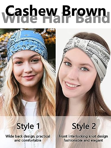 Awumbuk Wide Headbands for Women Knotted No Slip Head Bands Soft Turban Headband Hair Accessories Boho African Solid Color Head Wraps for Women Yoga Workout (Nature) - color: Nature